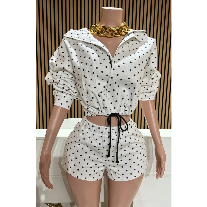 Polka Dot Print Jacket Two-Piece Set