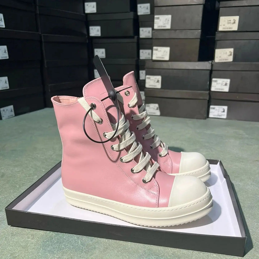 High Top Luxury Leather Lace Up Zip Sneaker