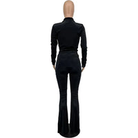 Ruche Button Crop Top and Flare Pants Set