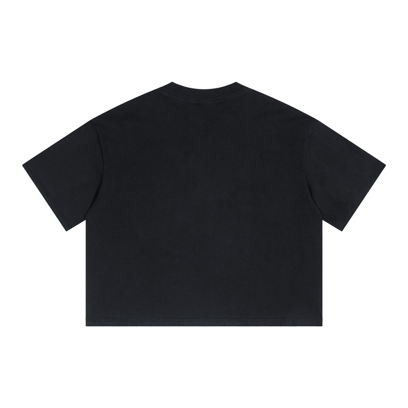 Alone Streetwear Tee Cropped Boxy T-Shirt Y2K 250GSM Summer Black Short Sleeve Crew Neck