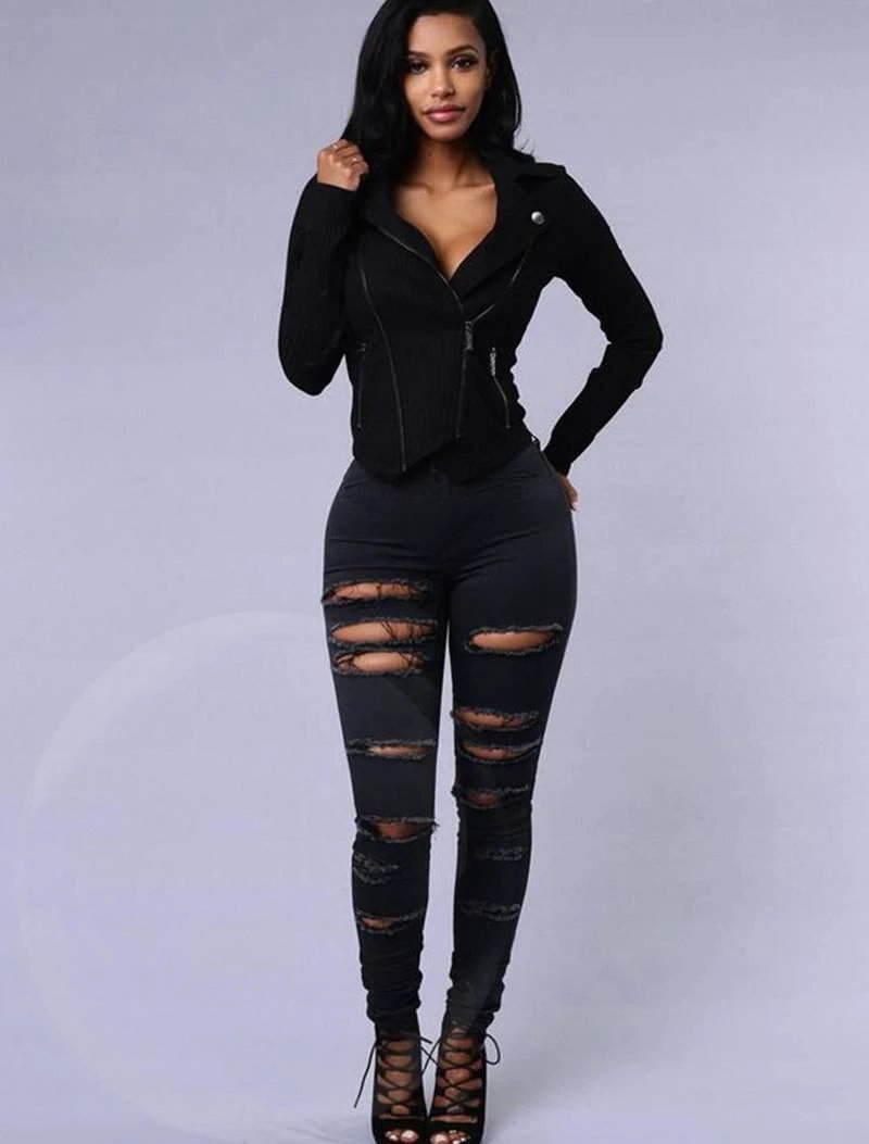 SlimFit Women's Slimming Stretch Leggings with Trendy Rips