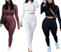 Two Piece Sets Tracksuits High Waist Stretchy Sportswear Hot Crop Tops And Leggings