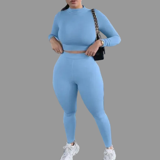 Two Piece Sets Tracksuits High Waist Stretchy Sportswear Hot Crop Tops And Leggings