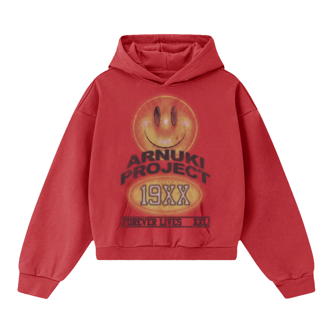Arnuki Red Smile Streetwear Hoodie 460GSM Y2K Unisex Cotton DTG Graphic