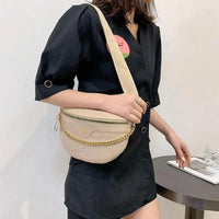 Retro Waist Bag PU Leather Fanny Pack Purse Leather with Gold Chain Strap Stylish Waist Pack Women Belt Bag Multifunctional Chest Bag