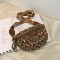 Retro Waist Bag PU Leather Fanny Pack Purse Leather with Gold Chain Strap Stylish Waist Pack Women Belt Bag Multifunctional Chest Bag