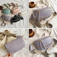 Retro Waist Bag PU Leather Fanny Pack Purse Leather with Gold Chain Strap Stylish Waist Pack Women Belt Bag Multifunctional Chest Bag
