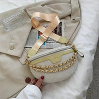 Retro Waist Bag PU Leather Fanny Pack Purse Leather with Gold Chain Strap Stylish Waist Pack Women Belt Bag Multifunctional Chest Bag