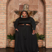 Plus Size Women's Sexy Two-Piece Skirt Set with Long Sleeves